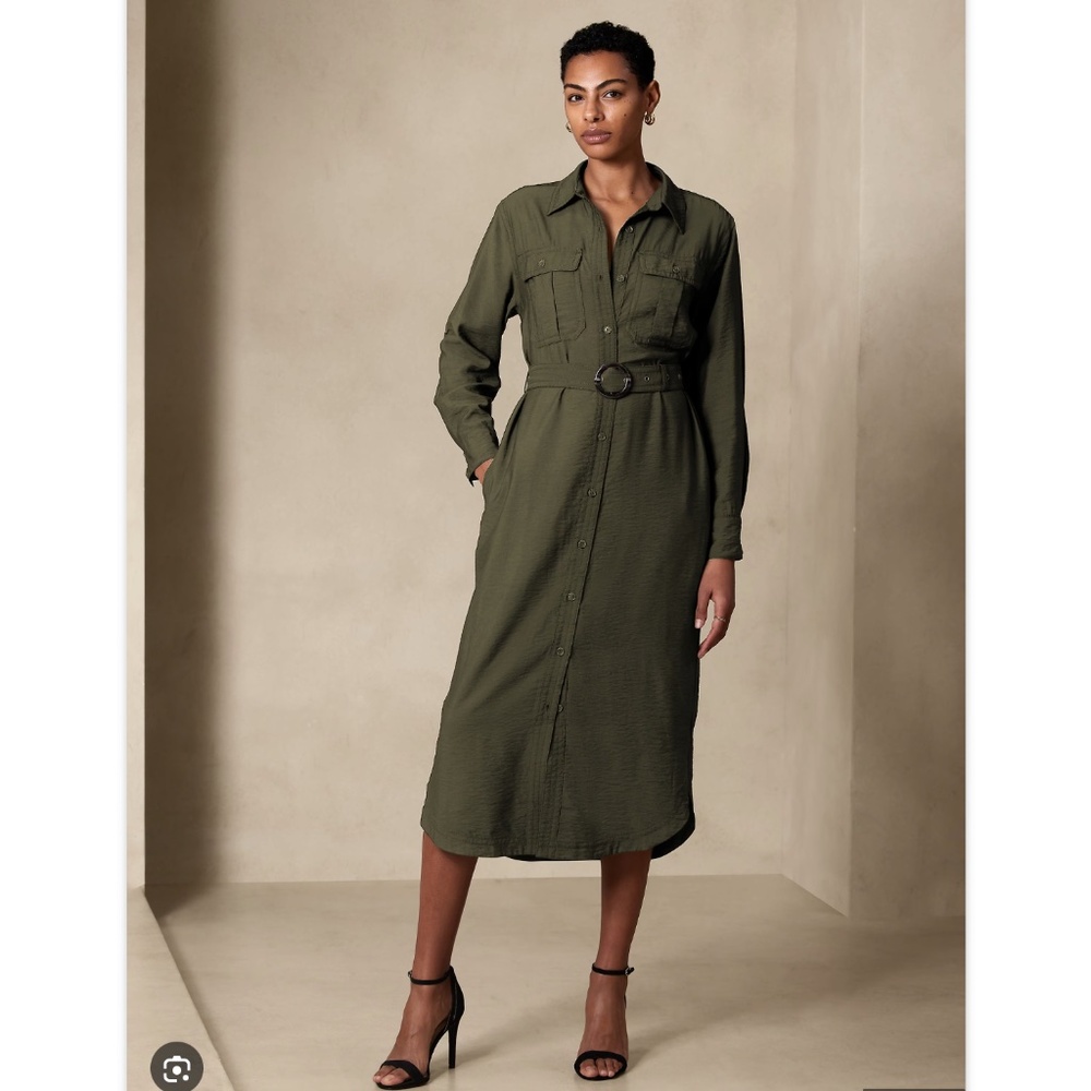 Banana Republic Hunter Green Utility Maxi Shirtdress Size SP